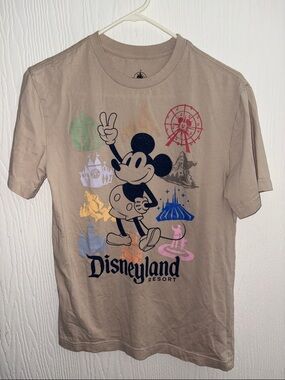 XS Disney Mickey Graphic Tee in Beige with Multicolor Park Icons